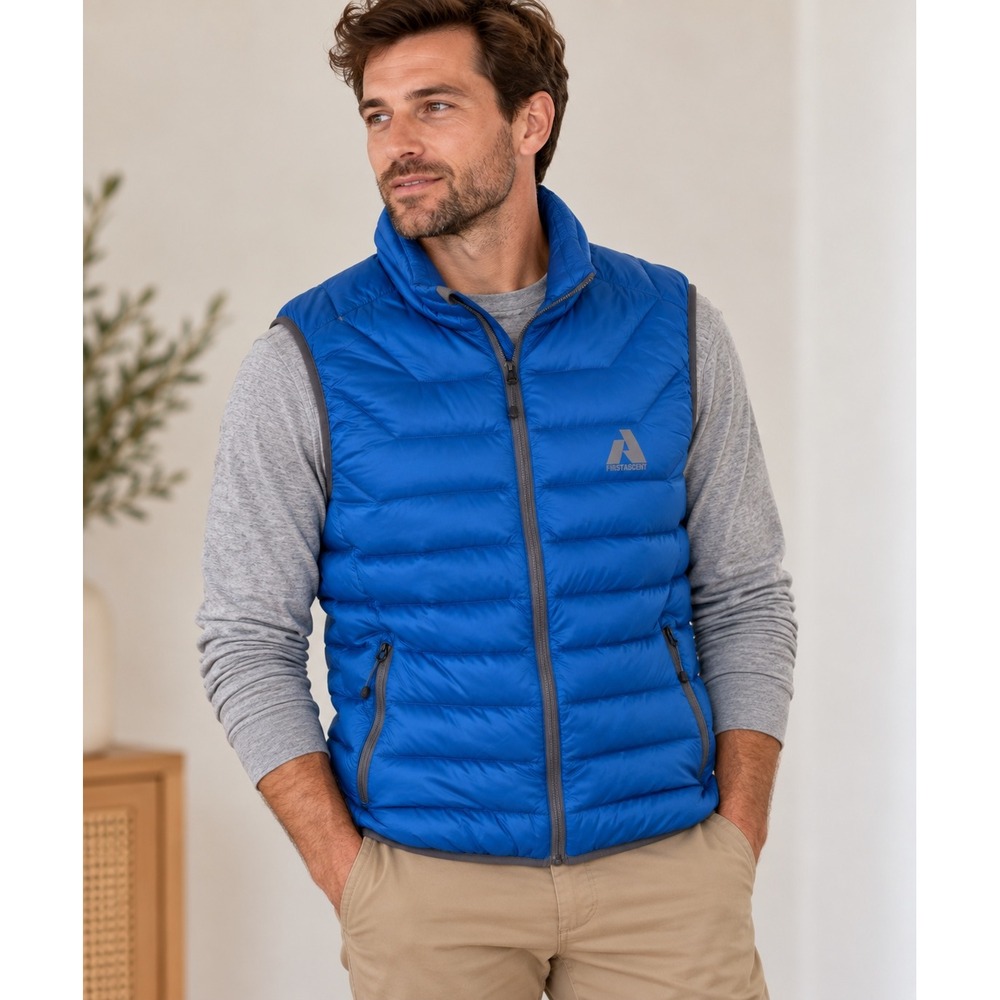 Eddie Bauer First Ascent EB800 Down Vest Blue Whittaker Mountaineering Medium